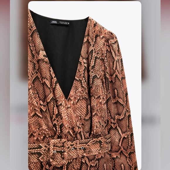 Zara Animal Print Belted SATIN EFFECT PRINT DRESS Size Medium - Picture 5 of 6